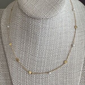 NWOT Tory Burch Kira Mini Gold Heart, Pearl and Emblem Necklace